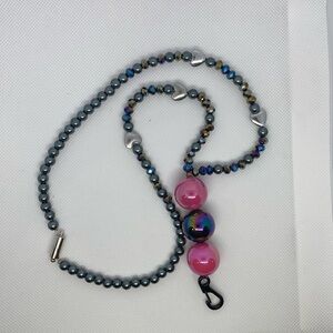 Black and pink beaded lanyard